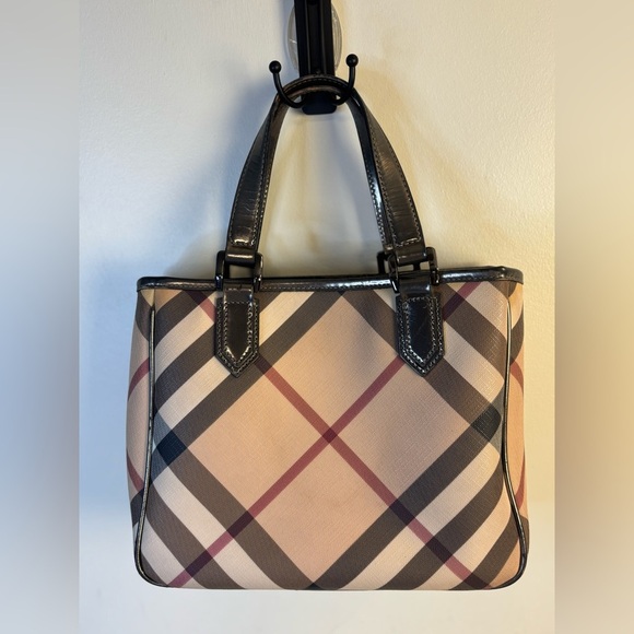 Burberry House NovaCheck Checked Tote Bag Handbag Enamel Patent Leather - Picture 3 of 14